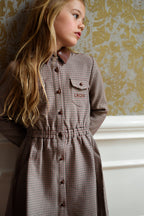 Front detail of the Isabella Dress in Houndstooth in the Canal House