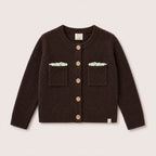 Charlie Knit Cardigan in Chocolate on a neutral background