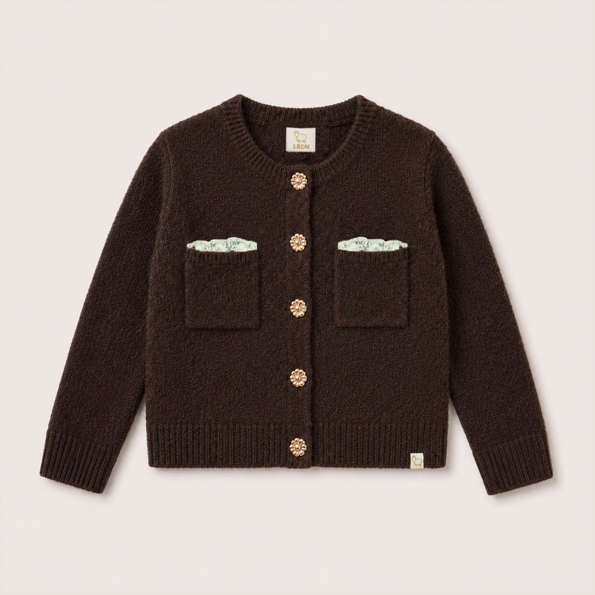 Charlie Knit Cardigan in Chocolate on a neutral background