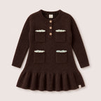 Charlie Knit Dress in Chocolate on a neutral background